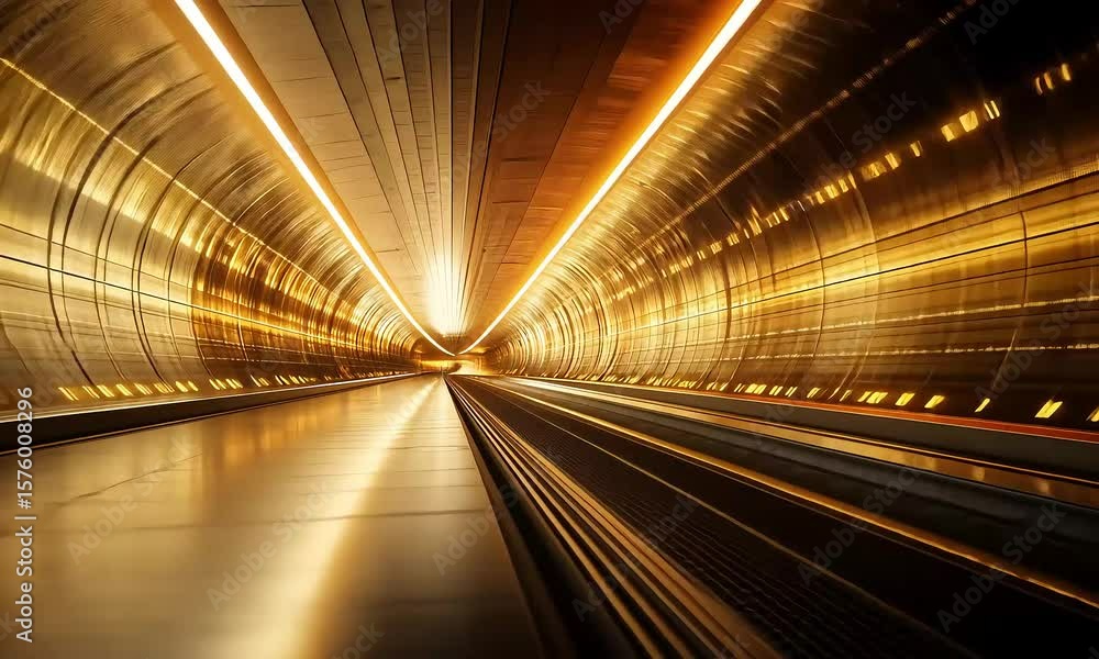 Golden Futuristic Tunnel: A Journey into Bright Light, Shiny Corridor Golden Futuristic Tunnel: A Journey into Bright Light, Shiny Corridor