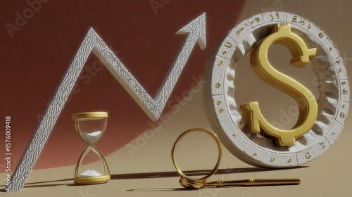 Rising Dollar, Time, Growth, Analysis, Beige Background