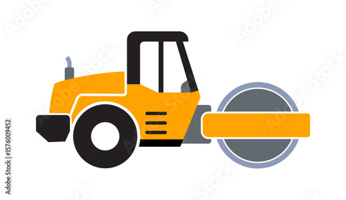 simple road steam roller side view simplified icon symbol vector isolated on transparent background