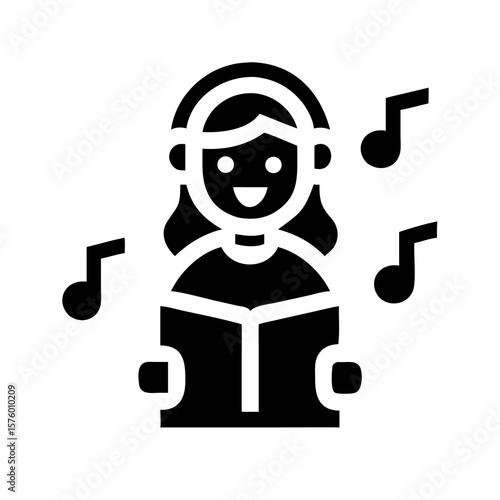 Joyful Carol Singer Icon Christmas Music, Holiday Vocals, Festive Illustration,  Singing Woman,  Musical Notes Graphic
