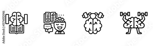 Brain Health & Learning Icons: Mental Development & Cognitive Growth Set