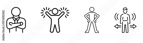 Human Pose Line Icons: Body Language & Communication Vector Set