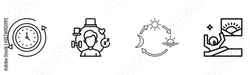 Daily Routine & Sleep Cycle Icons: Time Management & Morning Wake-Up Set