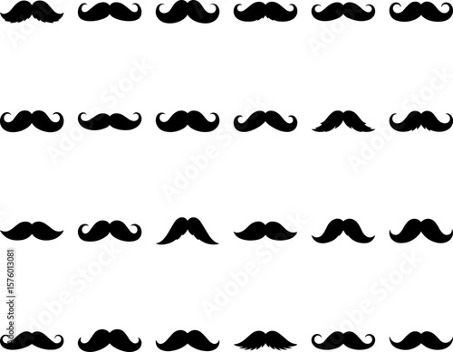 Collection of 24 Black Mustache Silhouettes: Vector EPS Icons for Design Projects