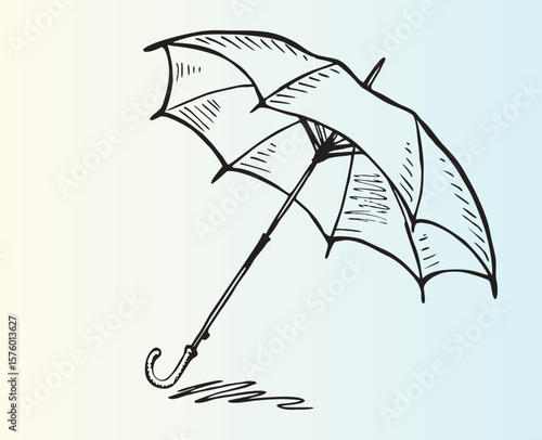Sketch of open  umbrella, accessories, hand drawn vector illustration isolated on white