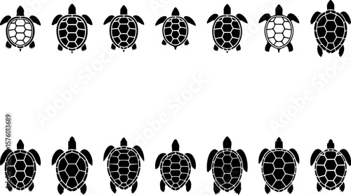 Sea Turtle Silhouette Collection: Top View, Black and White Vector Graphics