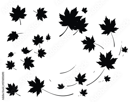 Whispers of Autumn: A mesmerizing array of elegantly rendered black maple leaves dances gracefully against a backdrop, capturing the ethereal essence of fall.