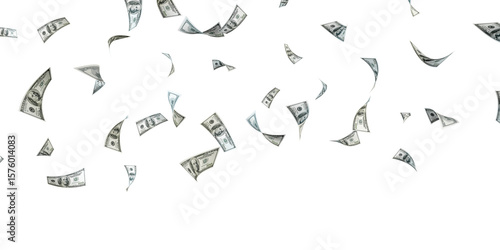 100 USA dollars bill falling from the sky on transparent