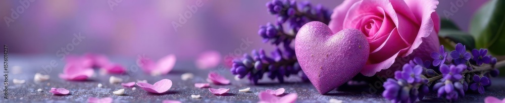 Fototapeta premium Lavender heart & rose scented decoration Purple, floral, aromatic , scented, summer, design