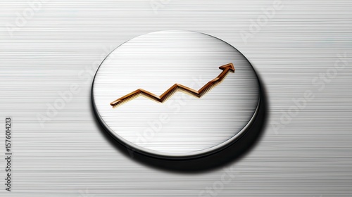 Growth arrow on metallic button, brushed background