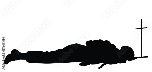 Silhouette of a Fallen Soldier: A poignant silhouette of a fallen soldier lies in the field, with a simple cross marking the place.