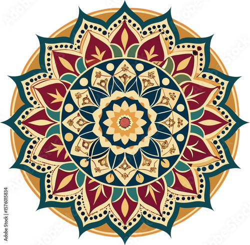 Adobe Illustrator Artwork Circle mandala with vibrant, vintage colors. Colorful card, wallpaper. Relax and meditation poster.