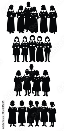 Choir Silhouettes: A collection of four distinct choir silhouettes, showcasing diverse age groups, ideal for religious or musical themed designs.