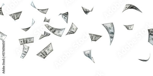 USA dollars bill falling from the sky on transparent