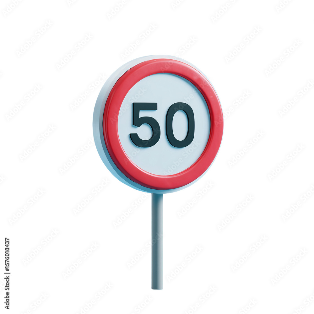Realistic 3D Render of a 50 Speed Limit Sign Isolated on Black Background Realistic 3D Render of a 50 Speed Limit Sign Isolated on Black Background