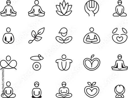 Yoga meditation and wellness symbols lotus human figures