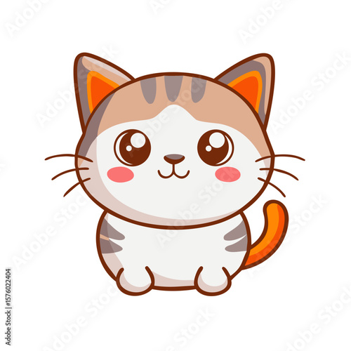 Colored vector icon of a cartoon cute cat in kawaii style, symbolizing pets, cuteness, and playful emotions. Isolated on a white background