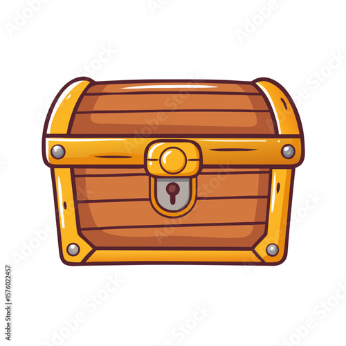Colored vector icon of a cartoon treasure chest, symbolizing wealth, adventure, and hidden riches. Isolated on a white background