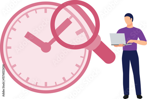 Boy is searching something on clock.