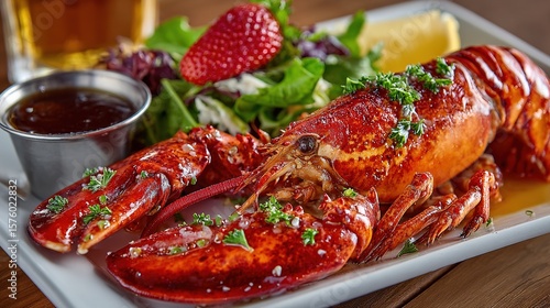 Whole lobster on dish