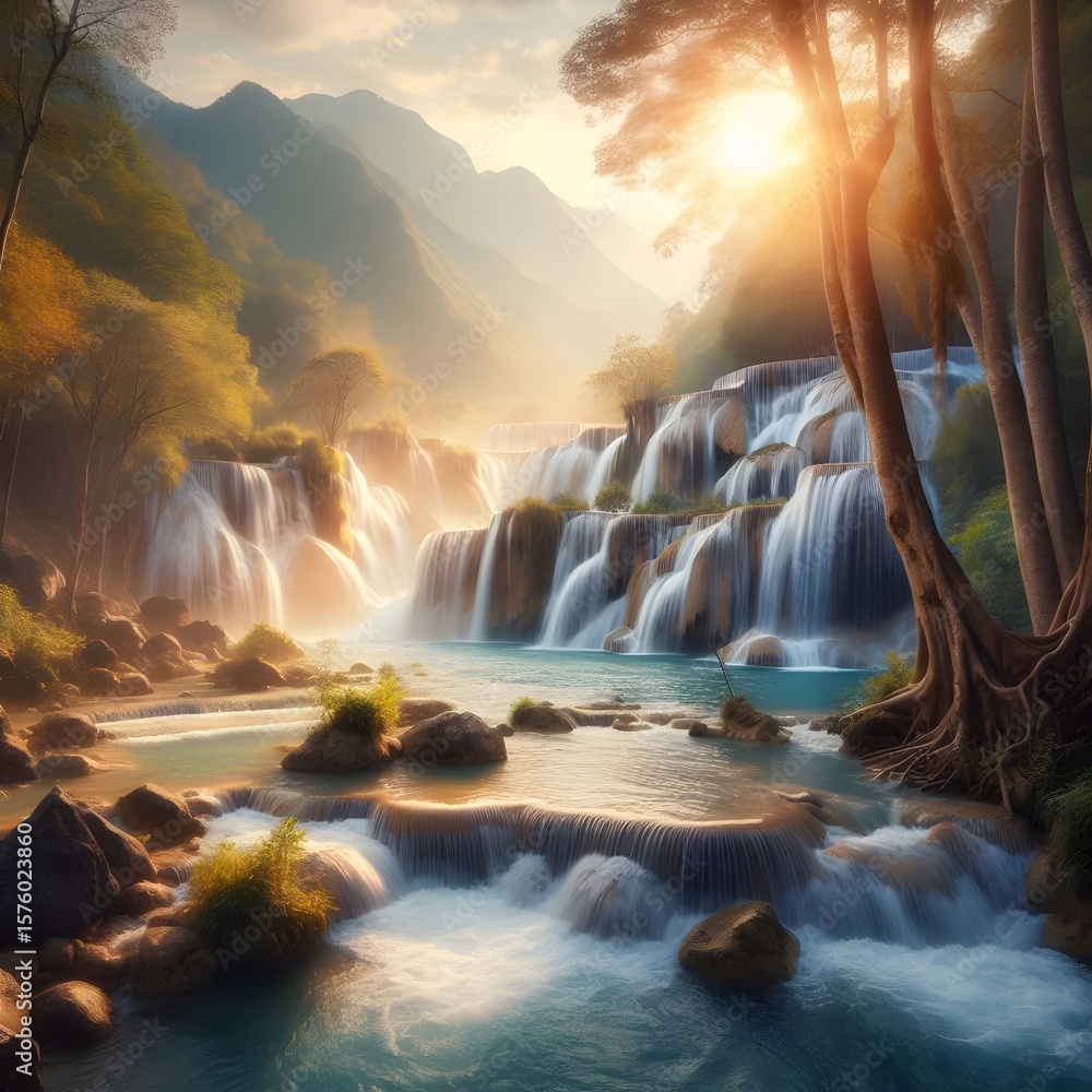 Fototapeta premium Beautiful waterfall in mountains
