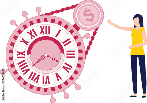 The girl relates dollar coin with time machine.