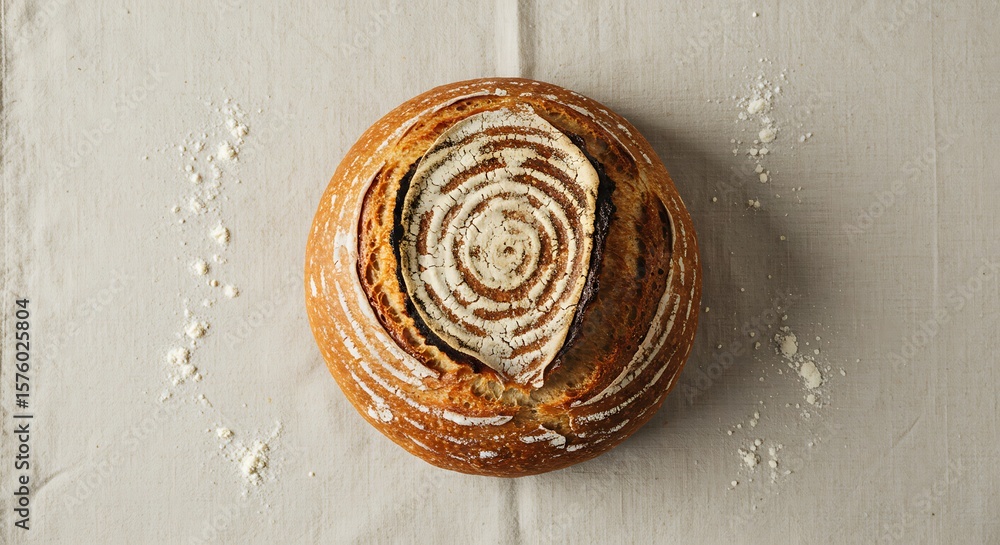 Fototapeta premium Artisanal Sourdough Loaf: Freshly Baked Delight