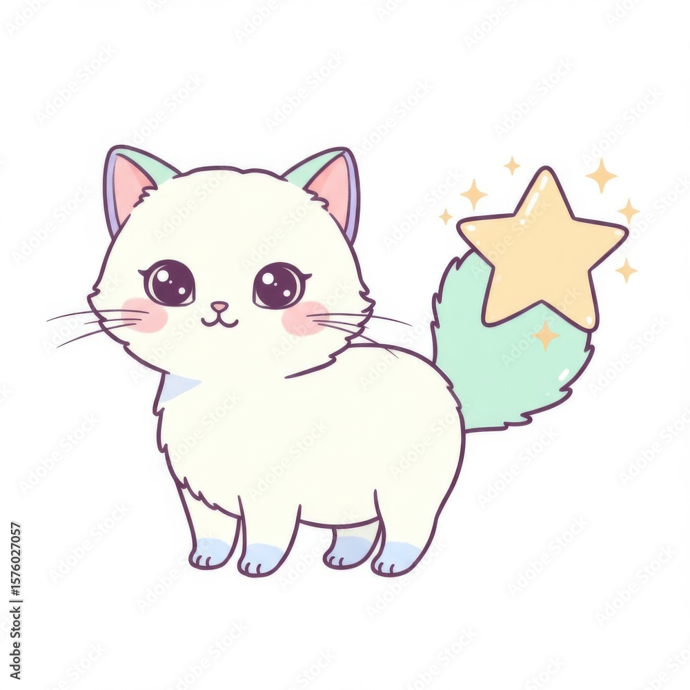 Fototapeta premium Cute Pastel Kitten with Star Tail