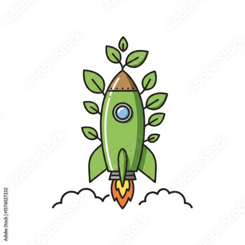 Green Rocket with Leaves Launching