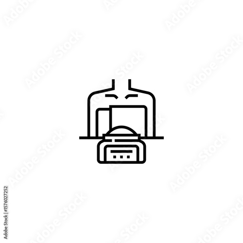 This black-and-white line icon depicts a facial steam treatment. It shows a person’s head positioned over a steaming device or facial steamer, with a towel or covering suggesting a spa or skincare set