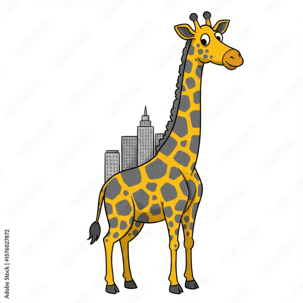 Obraz premium Cartoon Giraffe with Cityscape Inside