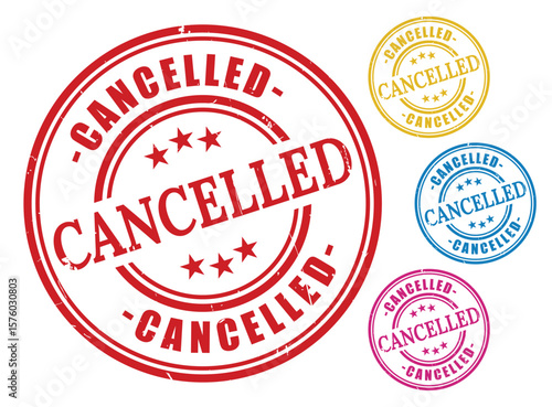 Cancelled Label Vector Pack, Multicolor Grunge Rubber Stamp Collection  