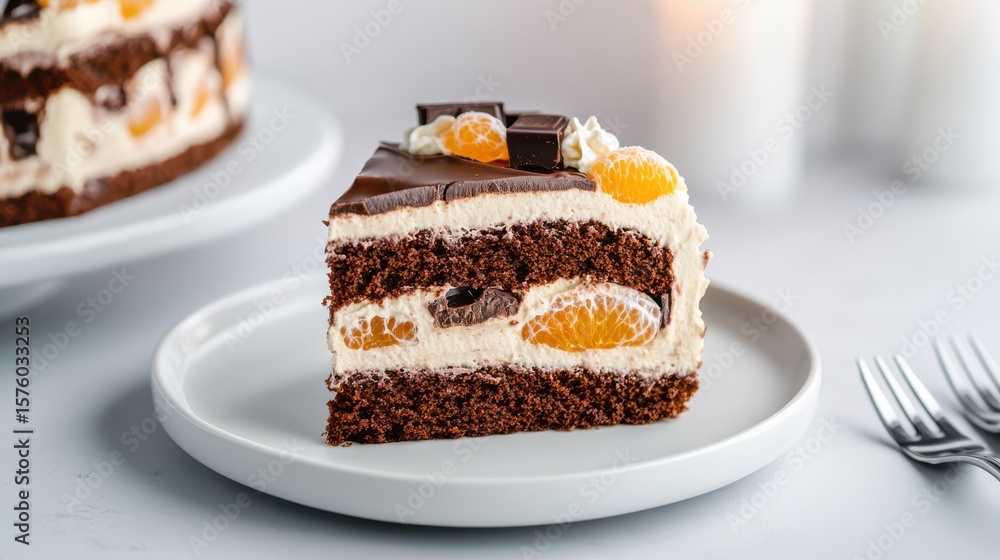 Delicious Slice of Cake on Elegant Plate Accompanied by a Fork