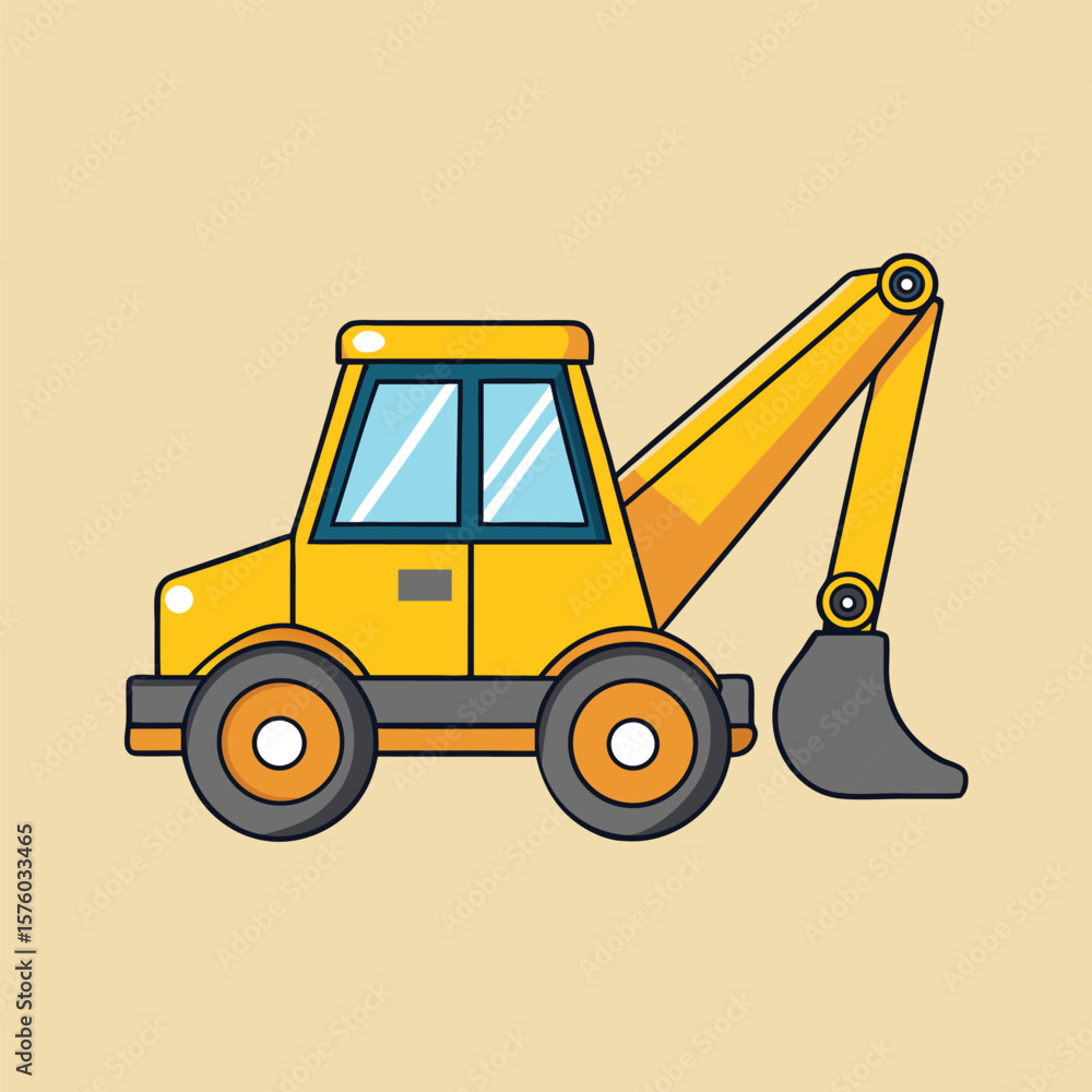 Naklejka premium JCB Machine Vector Illustration – Construction Excavator Equipment on White Background