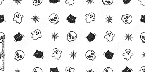 ハロウィンアイコンのシームレスパターン・背景素材
Seamless Pattern of Halloween Icons Background Design