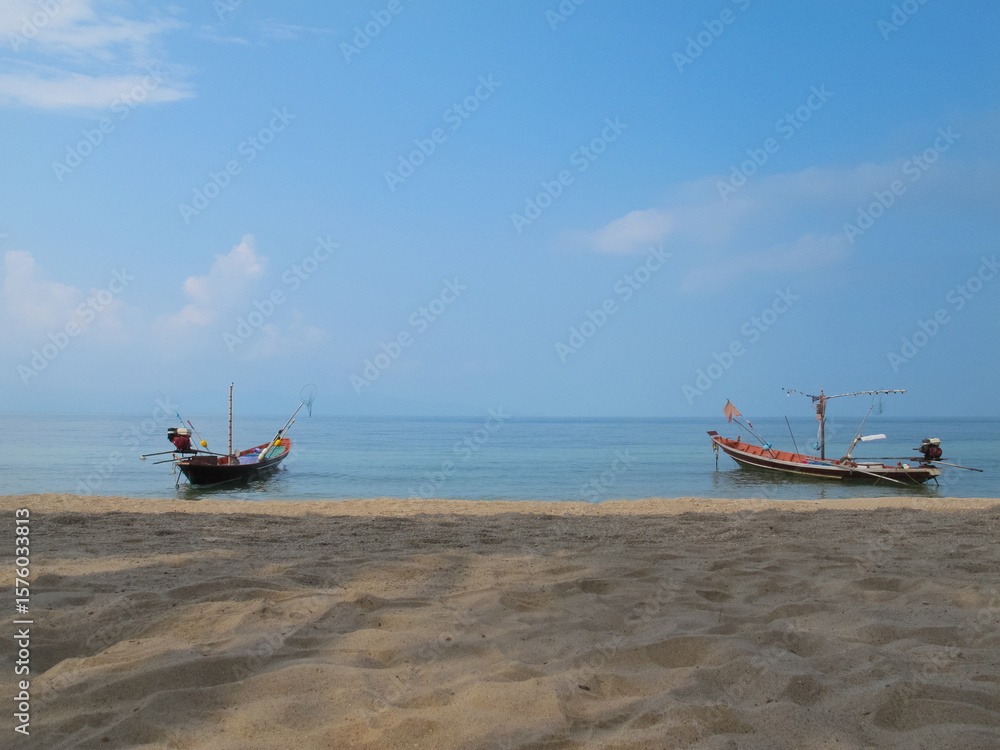 Fototapeta premium fishing motor boats moored on the sea coast
