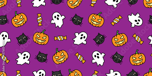 ハロウィンアイコンのシームレスパターン・背景素材
Seamless Pattern of Halloween Icons Background Design