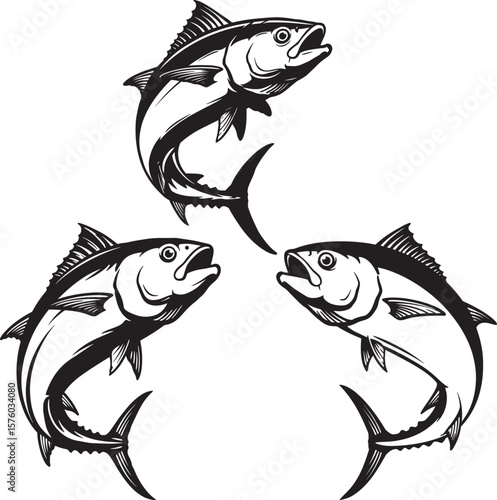 Three tuna fish vector illustration design for seafood or fishing