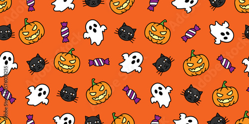 ハロウィンアイコンのシームレスパターン・背景素材
Seamless Pattern of Halloween Icons Background Design