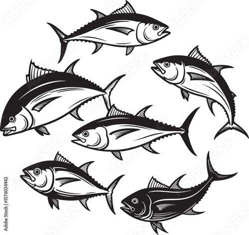 Tuna Fish Vector Art Marine Life Ocean Food Circle
