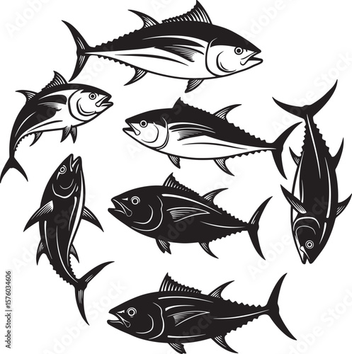 Tuna Fish Vector Illustration Circle Design Ocean Seafood