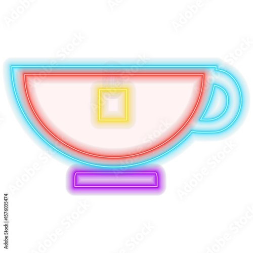 Aromatic drink with caffeine, hot liquid in mugs. neon style. Cappuccino or espresso, doppio or mocha.