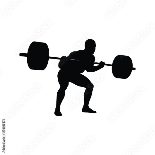 Silhouette of a man performing a barbell back squat exercise weightlifting fitness gym workout
