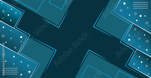 Abstract teal geometric design with overlapping squares and subtle glowing accents.