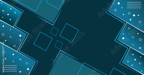 Abstract teal geometric design with overlapping squares and subtle patterns on a dark background.