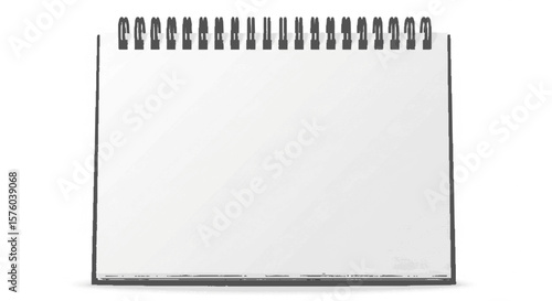 A blank, horizontal, wire-bound sketchbook or notepad stands open, ready for drawing or writing.