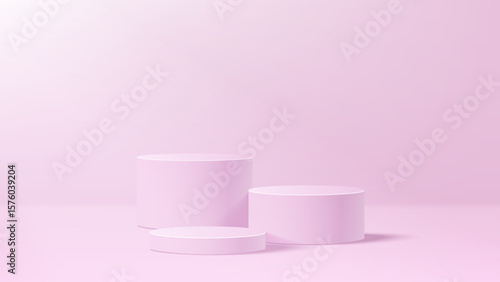 Abstract minimal scene. Minimal podium with soft material base. Soft podium stages and product showcase platform with covers and golden in round and square shape. 