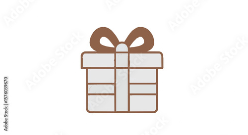 Simple graphic illustration of a gift box with a brown ribbon and bow.