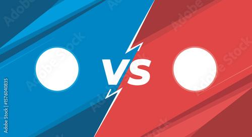 Abstract graphic featuring a "VS" symbol with opposing colored backgrounds and circles.