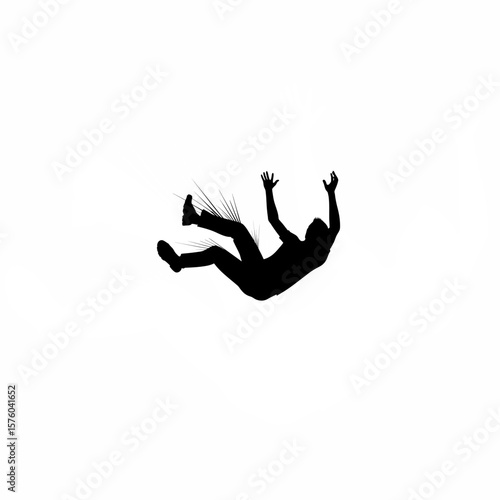 Silhouette of person slipping backward in shock on white background